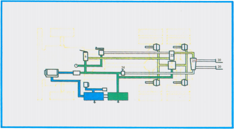 Tractor unit diagram depicting brake application with the foot valve