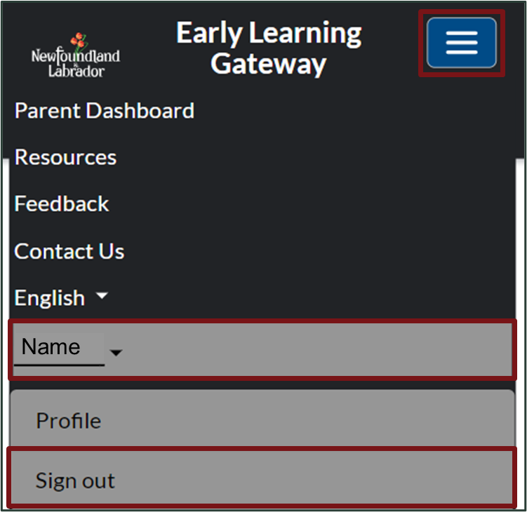 Sign out of the Early Learning Gateway