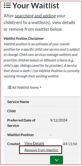 Remove child from waitlist