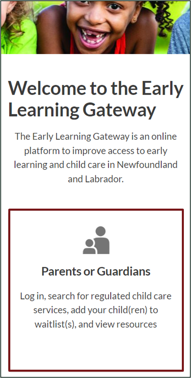 Location of "Parents or Guardians" link on the homepage.