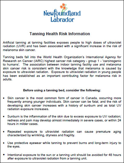 Health Warning Tanning
