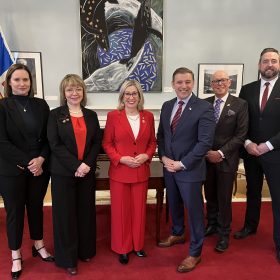Caption: From left to right, Minister Sarah Stoodley, Minister Lisa Dempster, Her Honour The Honourable Joan Marie J. Aylward, Premier Dr. Andrew Furey, Minister Dr. John Haggie, Minister Andrew Parsons, KC,