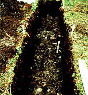 Weathered limestone rocks in trench