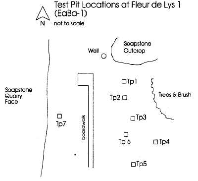 Test Pit Locations at Fleur de Lys 1 (EaBa-1)