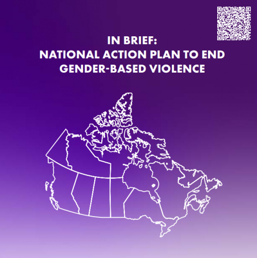 Cover page for the National Action Plan to End Gender-Based Violence. It features an outlined map of Canada and a QR code in the top right corner.